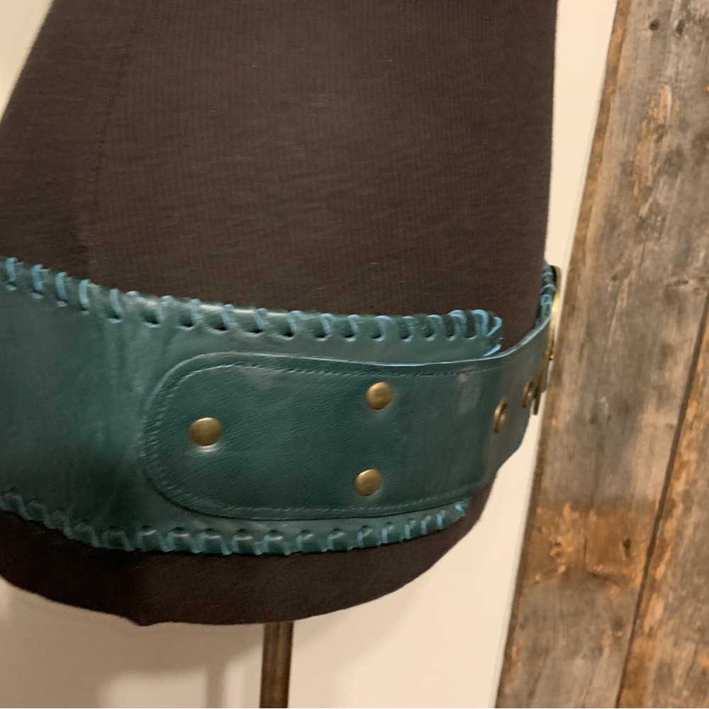 Chic Teal Belt with Brass Buckle - Picture 6 of 8